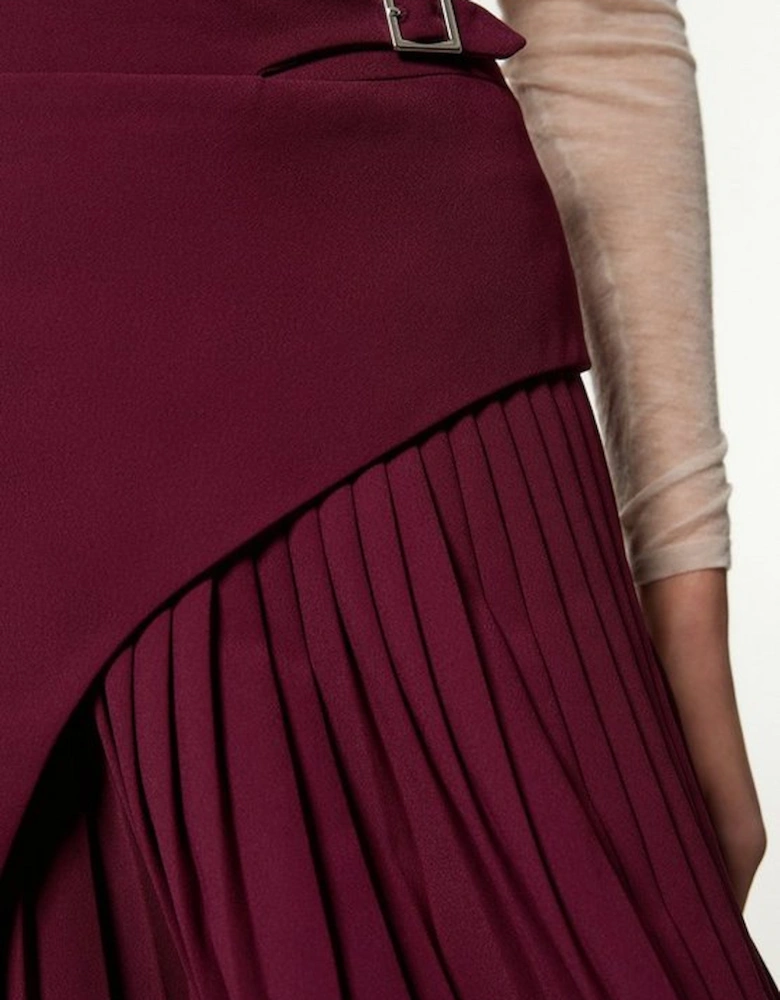 Petite Tailored Buckle Detail Pleated Midi Skirt