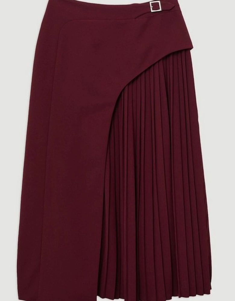 Petite Tailored Buckle Detail Pleated Midi Skirt