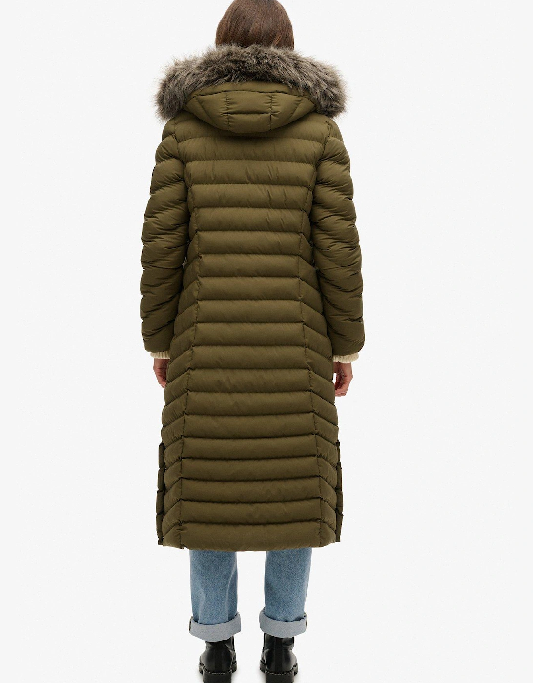 Fuji Faux Fur Hooded Longline Coat - Green