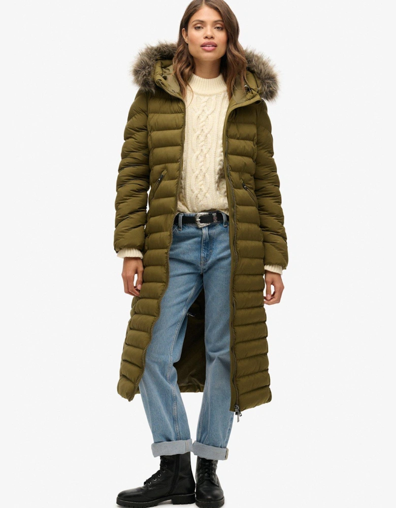 Fuji Faux Fur Hooded Longline Coat - Green