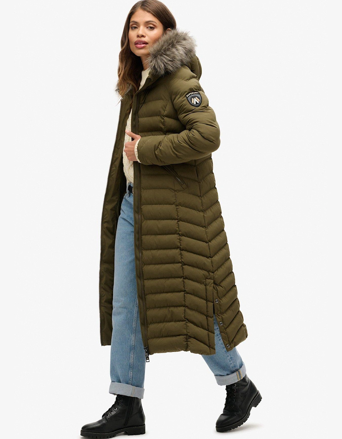 Fuji Faux Fur Hooded Longline Coat - Green