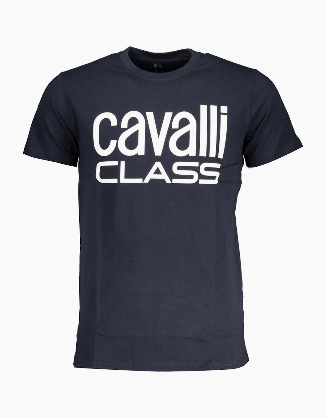 Roberto Cavalli Men's Black Cavalli Class Bold White Logo Navy Blue T-Shirt - Size 44