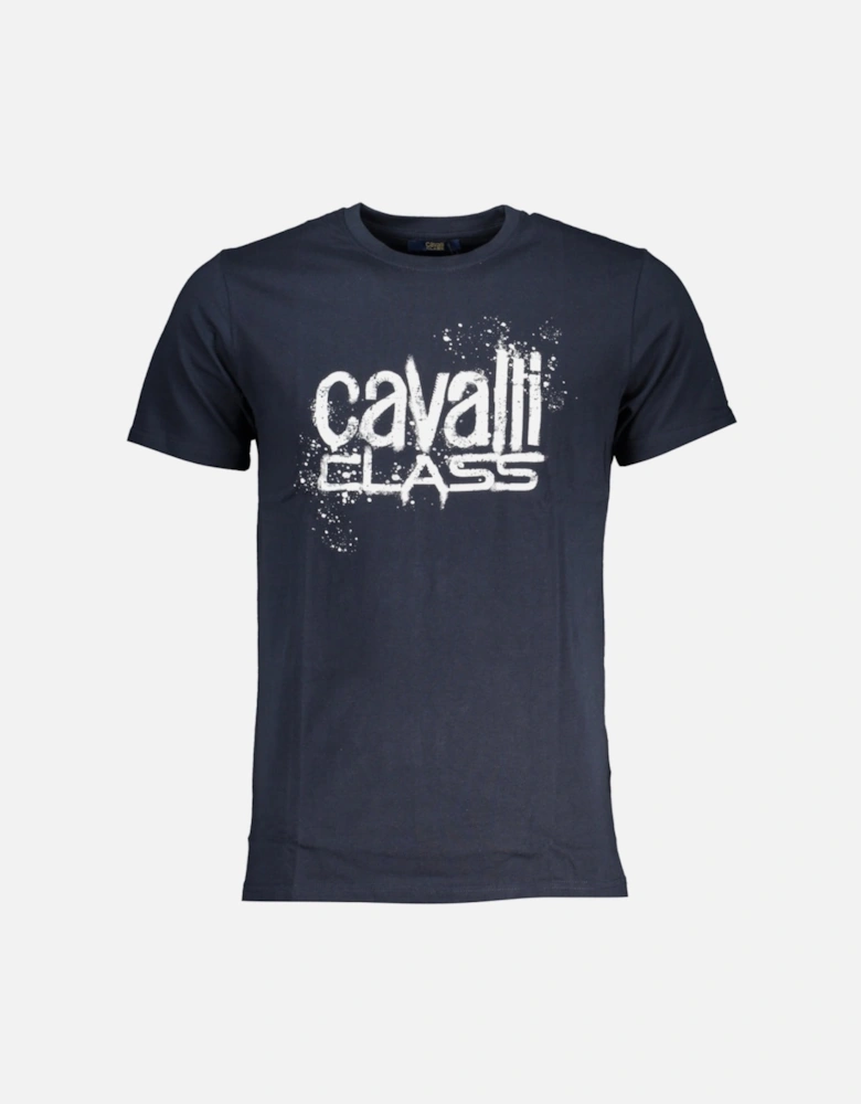 Cavalli Class Paint Splatter Logo Navy Blue T-Shirt