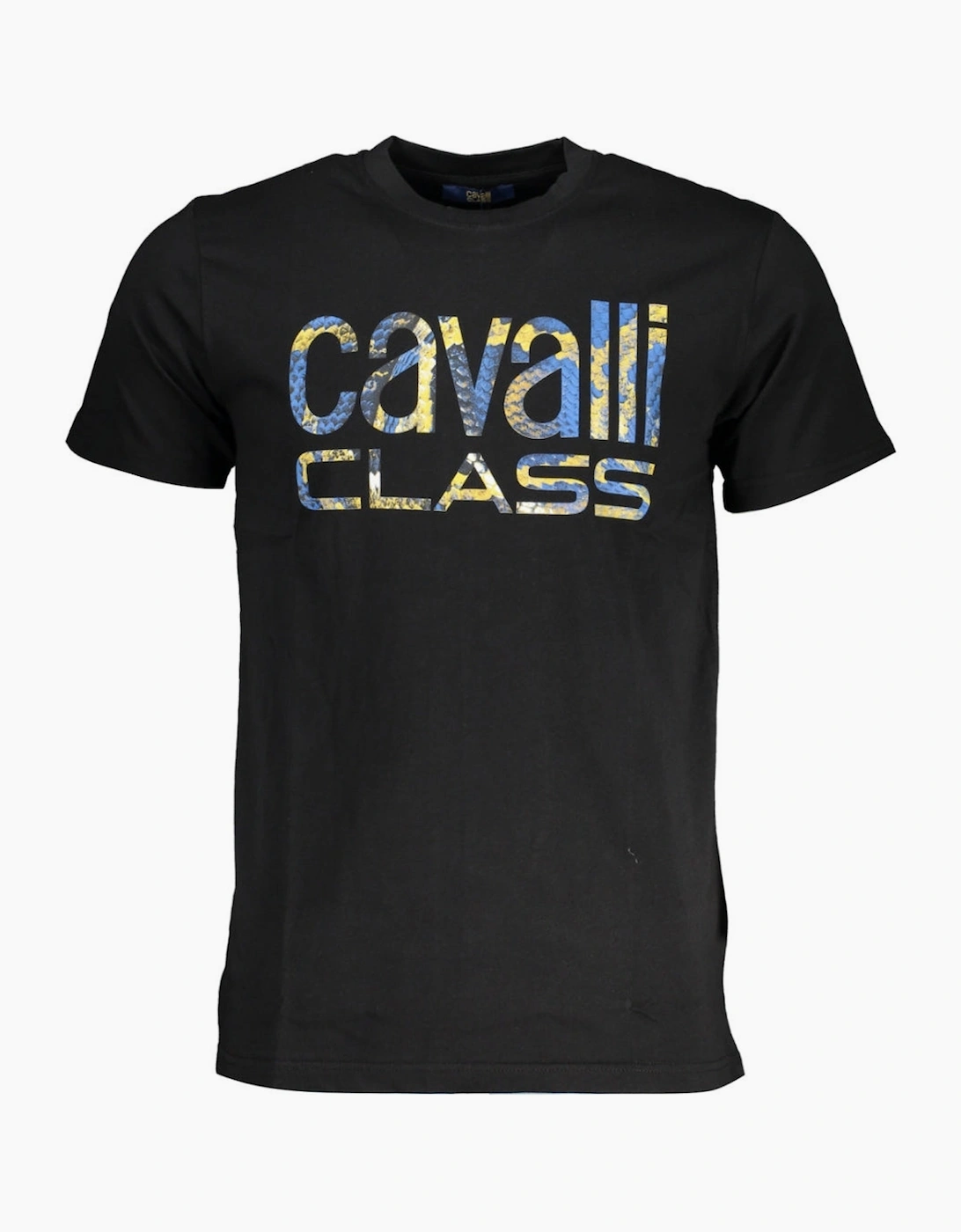 Mens Cavalli Class Snake Skin Bold Logo Black T-Shirt - Size: 42/Regular
