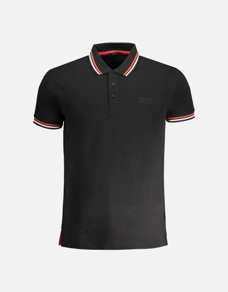 Cavalli Class Tipped Collar Toned Logo Black Polo Shirt