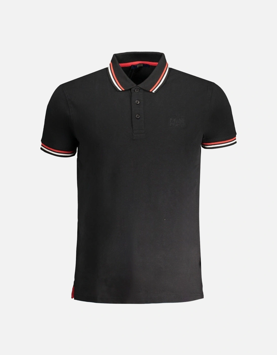 Cavalli Class Tipped Collar Toned Logo Black Polo Shirt, 3 of 2