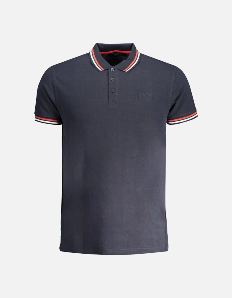 Cavalli Class Tipped Collar Toned Logo Navy Blue Polo Shirt