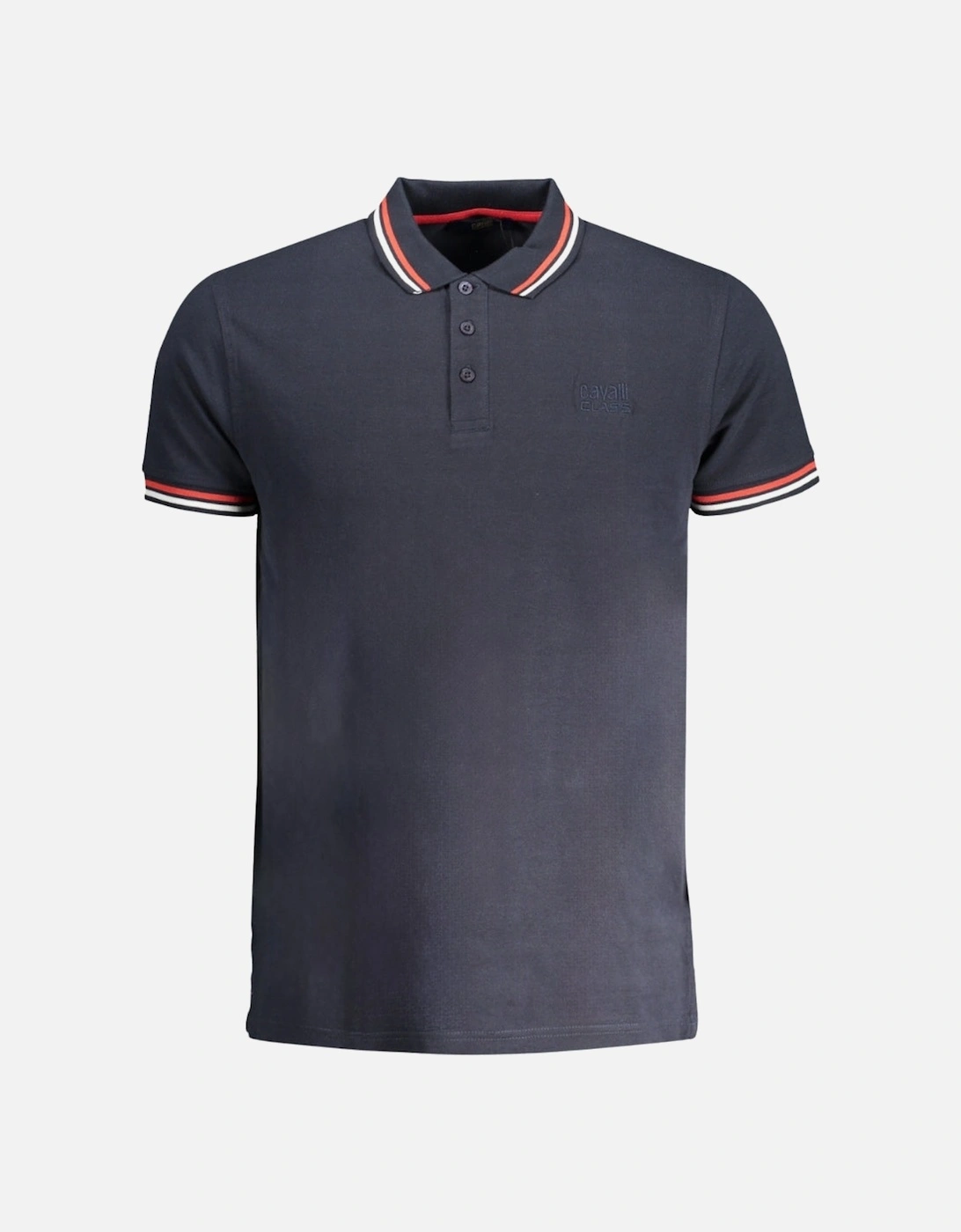 Cavalli Class Tipped Collar Toned Logo Navy Blue Polo Shirt, 3 of 2