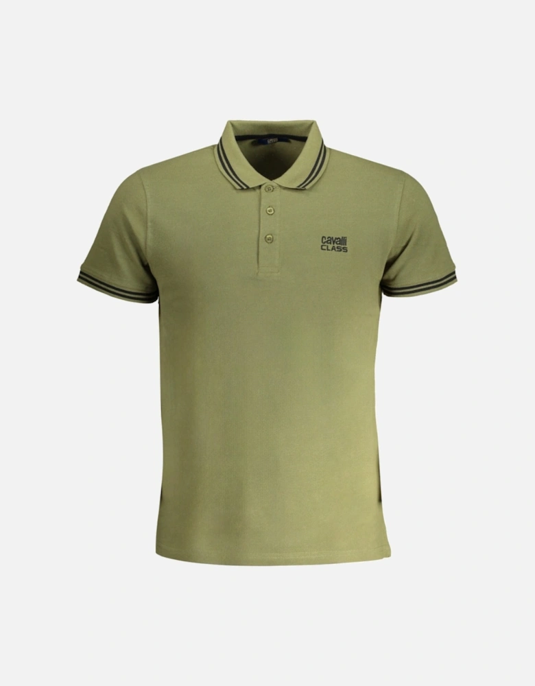 Cavalli Class Tipped Collar Green Logo Green Polo Shirt