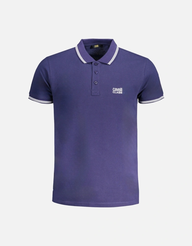 Cavalli Class Tipped Collar White Logo Navy Blue Polo Shirt