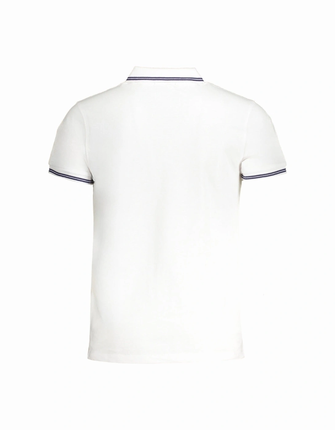 Cavalli Class Tipped Collar Blue Logo White Polo Shirt