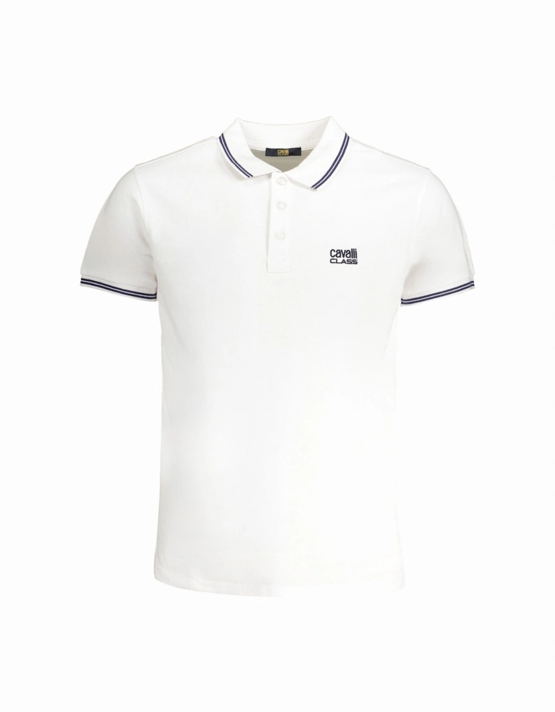 Cavalli Class Tipped Collar Blue Logo White Polo Shirt, 3 of 2