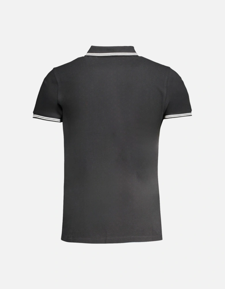 Cavalli Class White Tipped Collar Toned Logo Black Polo Shirt