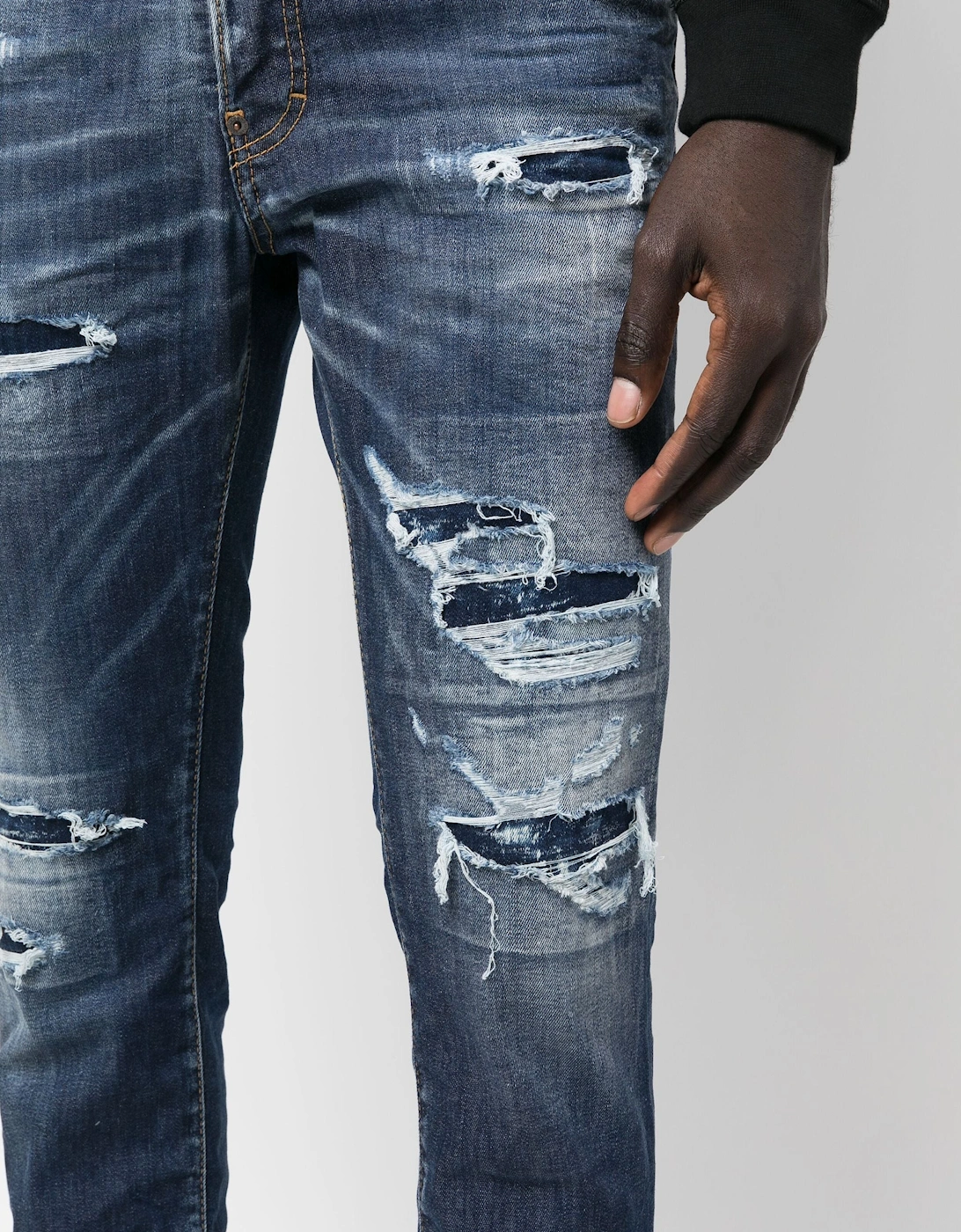 Distressed-finish Tapered-leg Jeans Blue