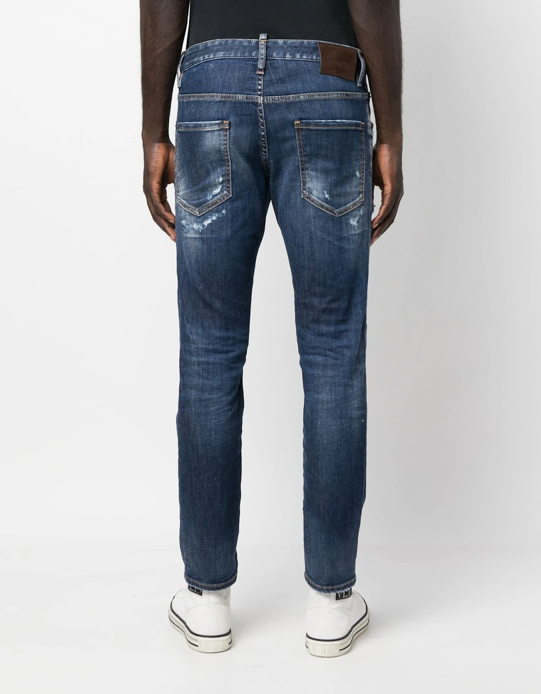 Distressed-finish Tapered-leg Jeans Blue