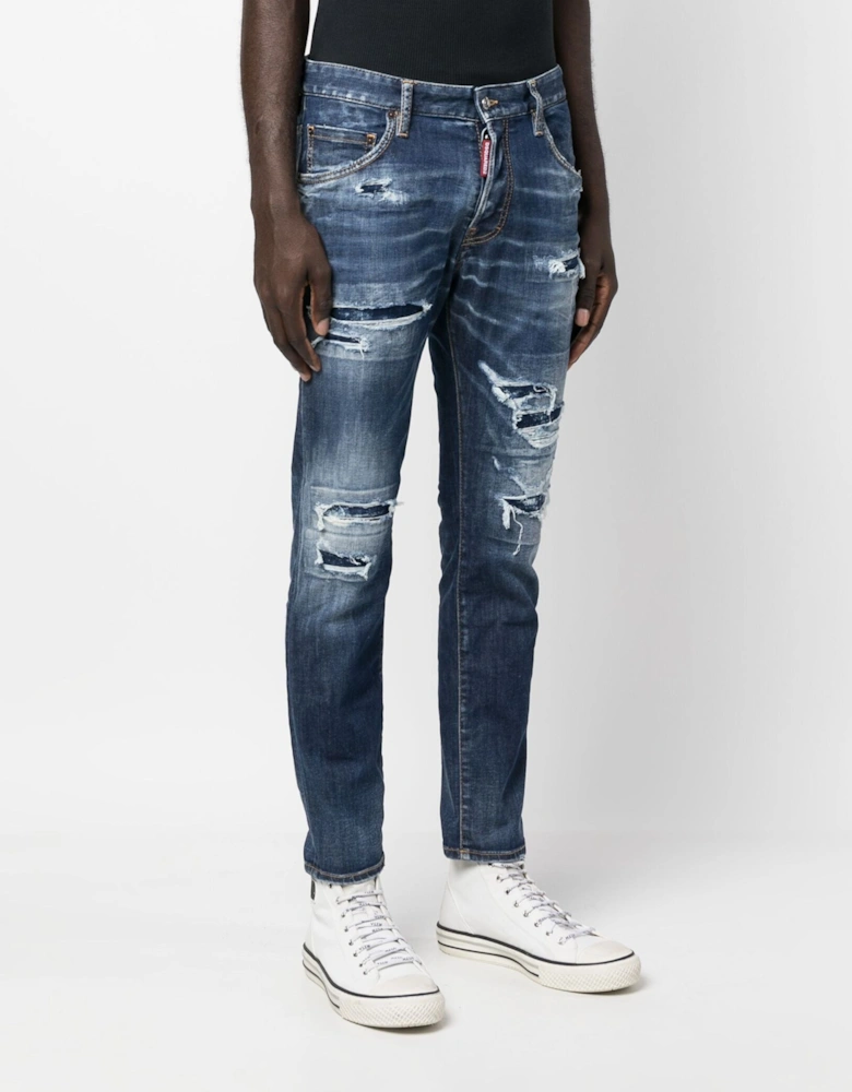 Distressed-finish Tapered-leg Jeans Blue