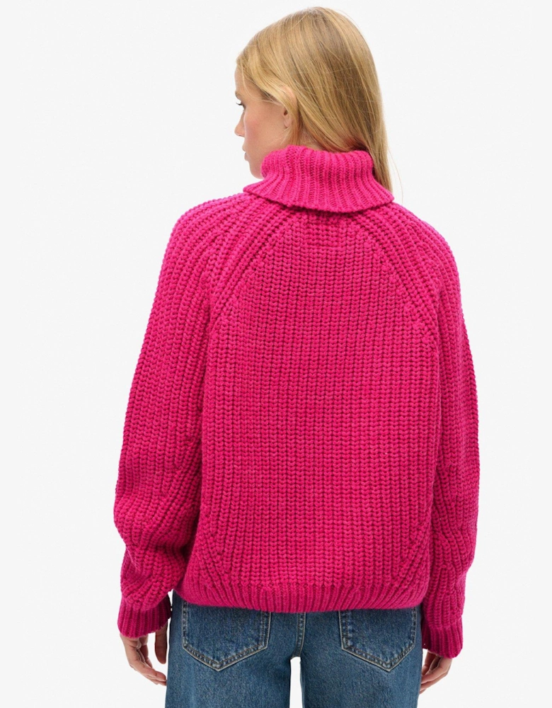 Slouchy Stitch Roll Neck Knit Jumper - Pink