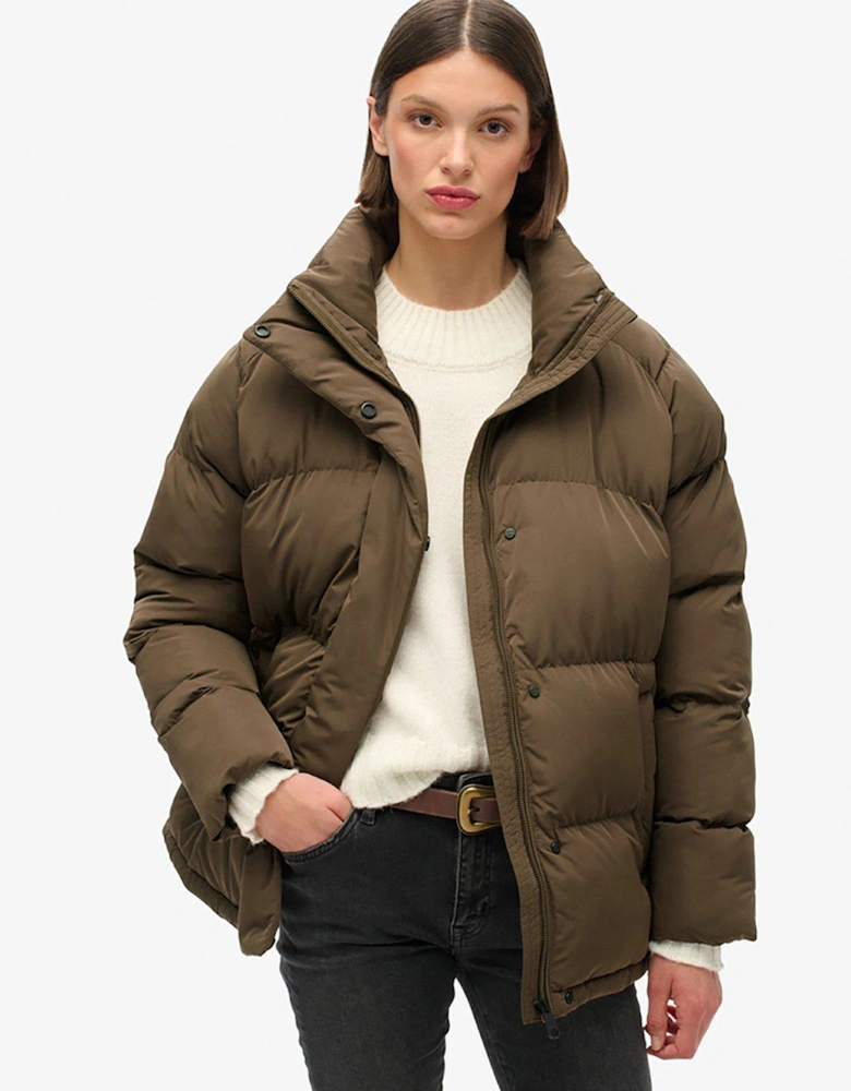 Midi Length Padded Jacket - Brown