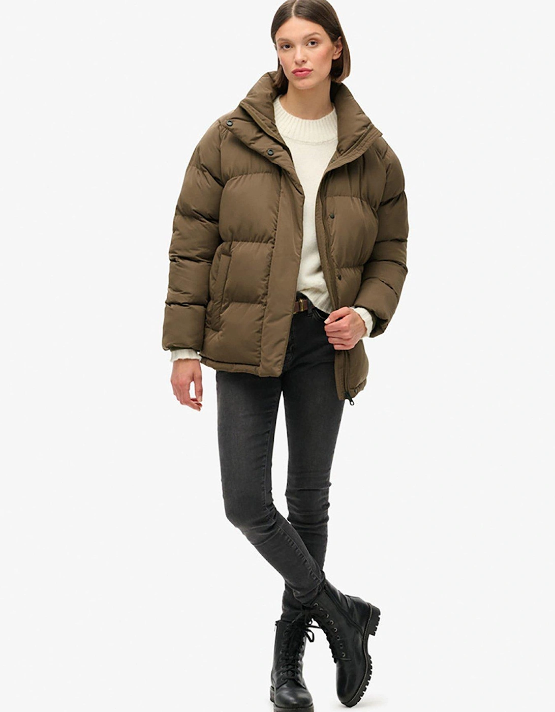 Midi Length Padded Jacket - Brown