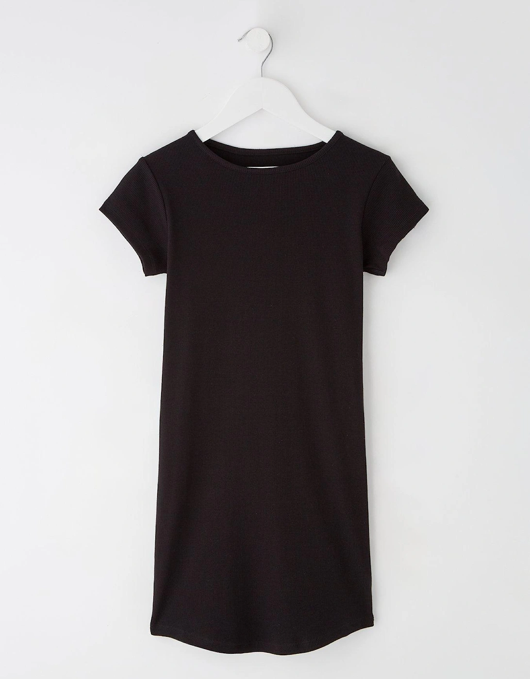 Girls Short Sleeve Ribbed Dress - Black, 2 of 1