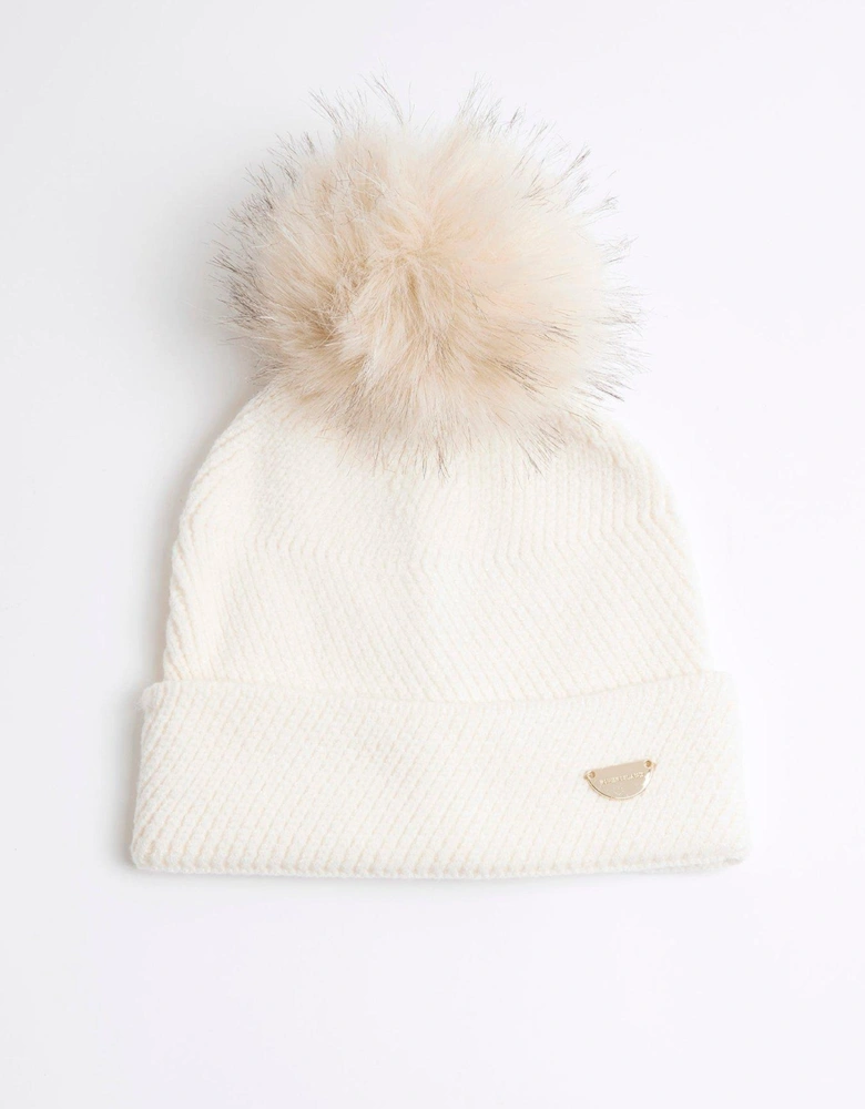 Girls Oversized Pom Pom Beanie - Cream