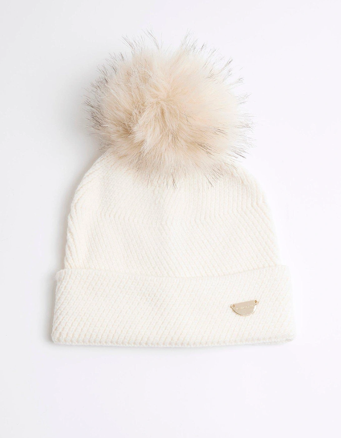 Girls Oversized Pom Pom Beanie - Cream, 4 of 3