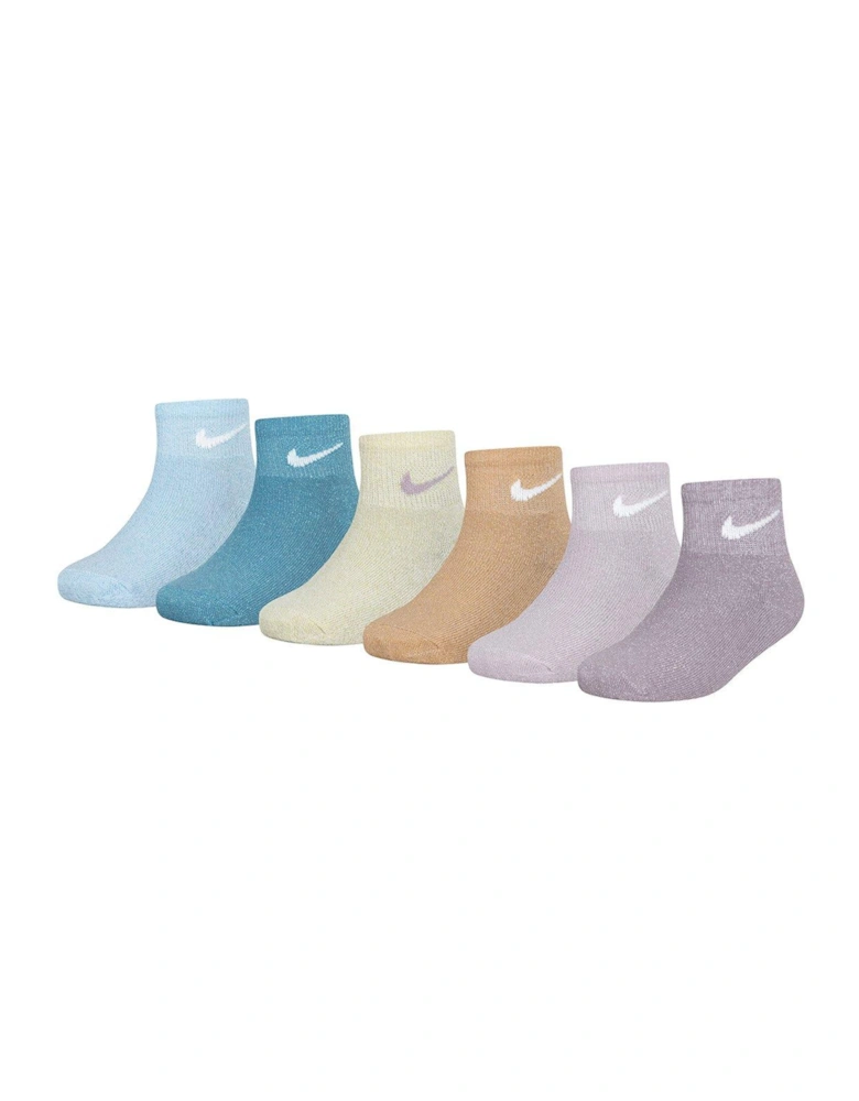 Kids Girls 6 Pack Lurex Socks - White/Burgandy