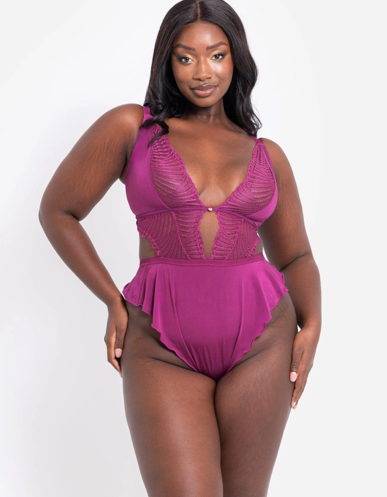 Scantilly By After Hours Stretch Lace Teddy - Orchid