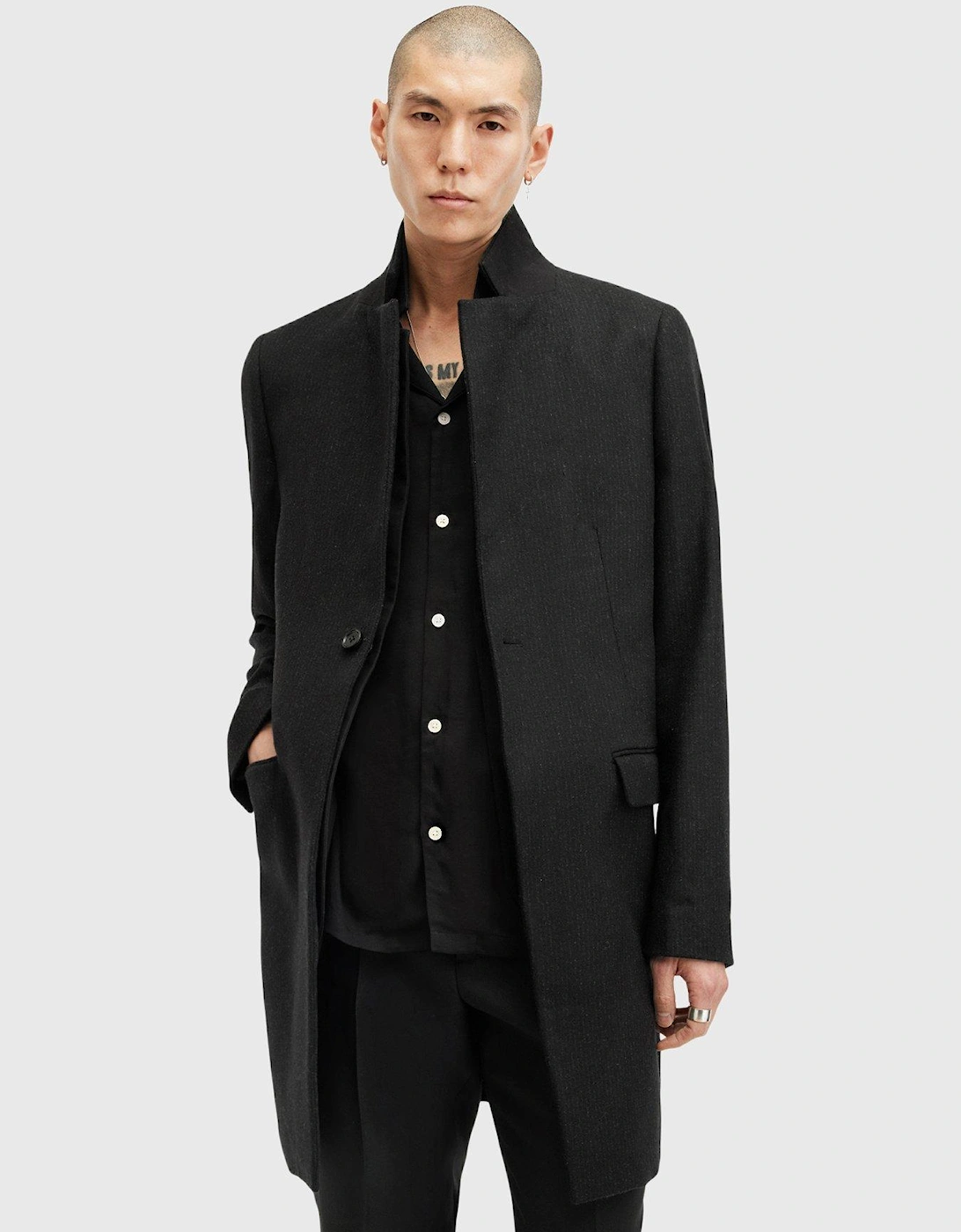 Wixx Pinstripe Wool Overcoat - Black, 7 of 6