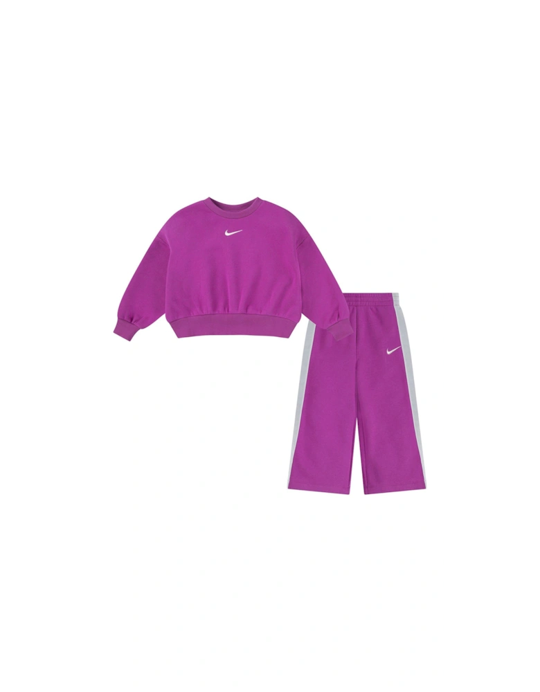 Kids Girls Shine Crew Pant Tracksuit - Pink