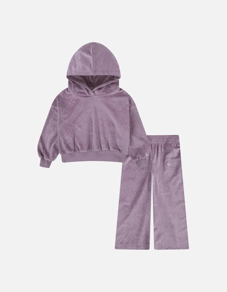 Kids Girls Cozy All Over Print Monogram Tracksuit - Purple