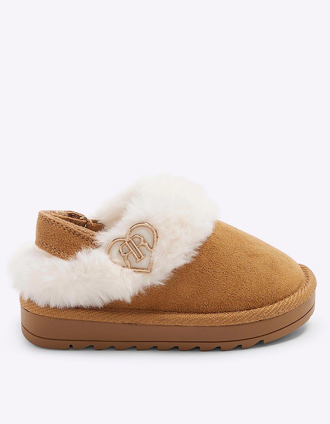 Girls Faux Fur Closed Toe Slippers - Brown, 6 of 5