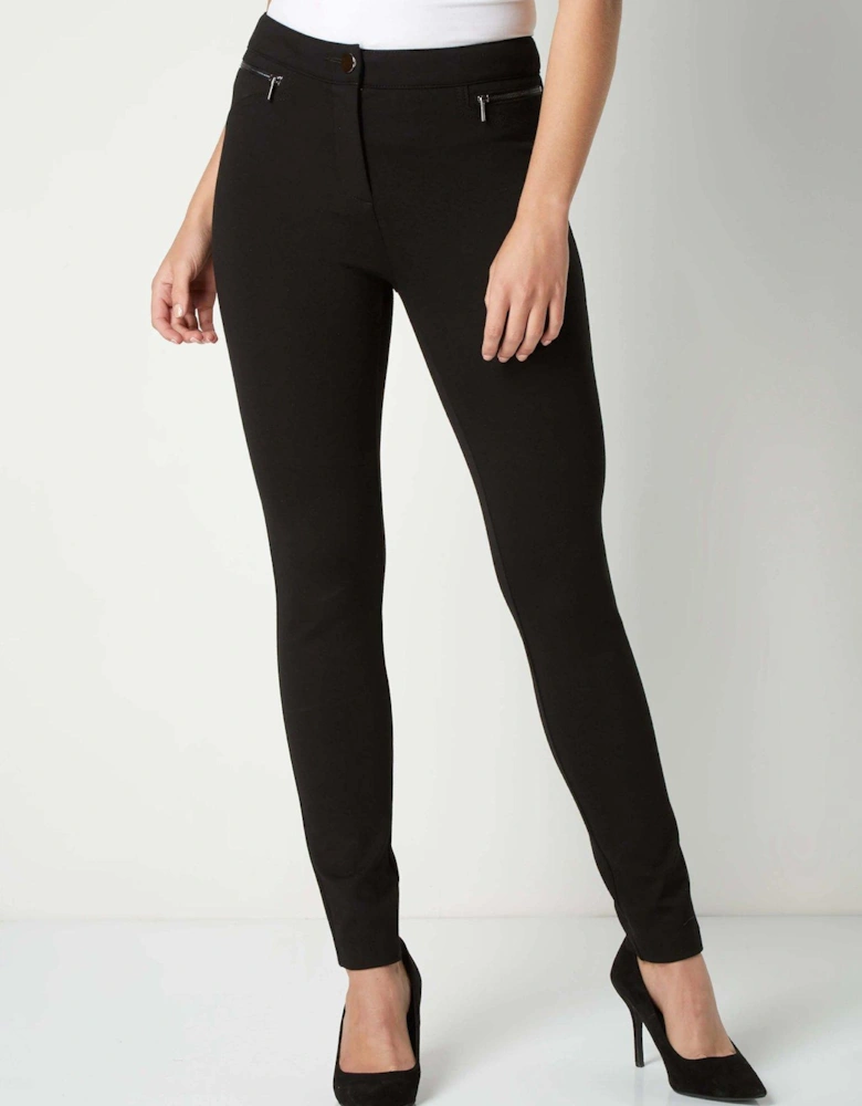 27 Inch Ponte Zip Trousers - Black