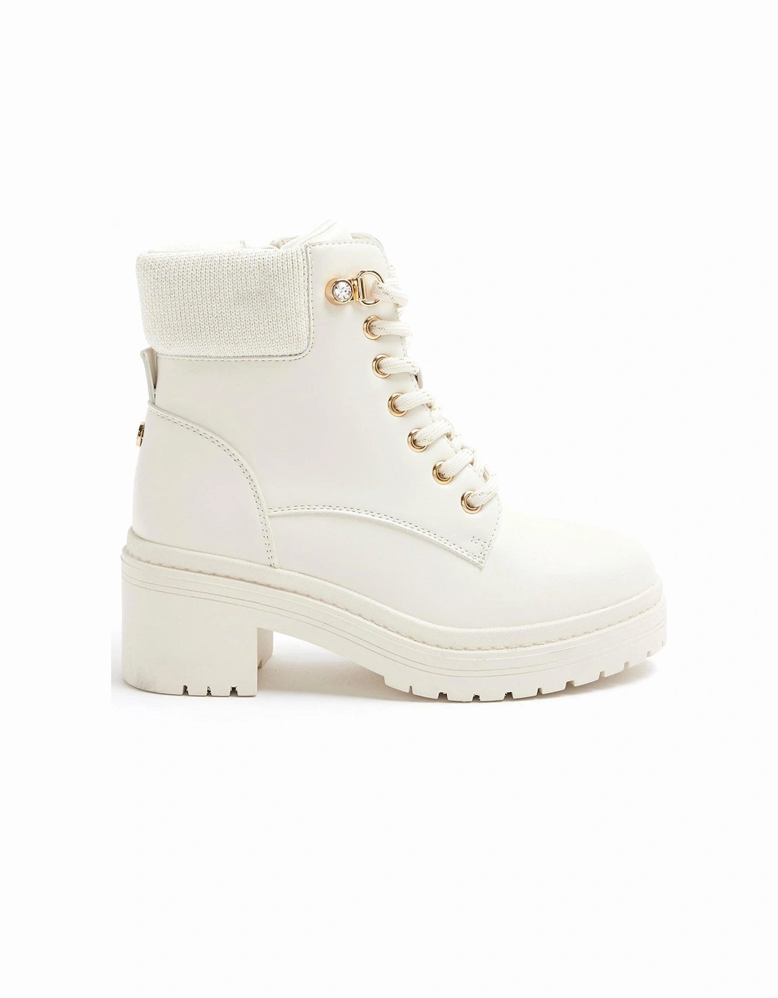 Girls Heeled Hiker Lace Up Boots - Cream, 6 of 5