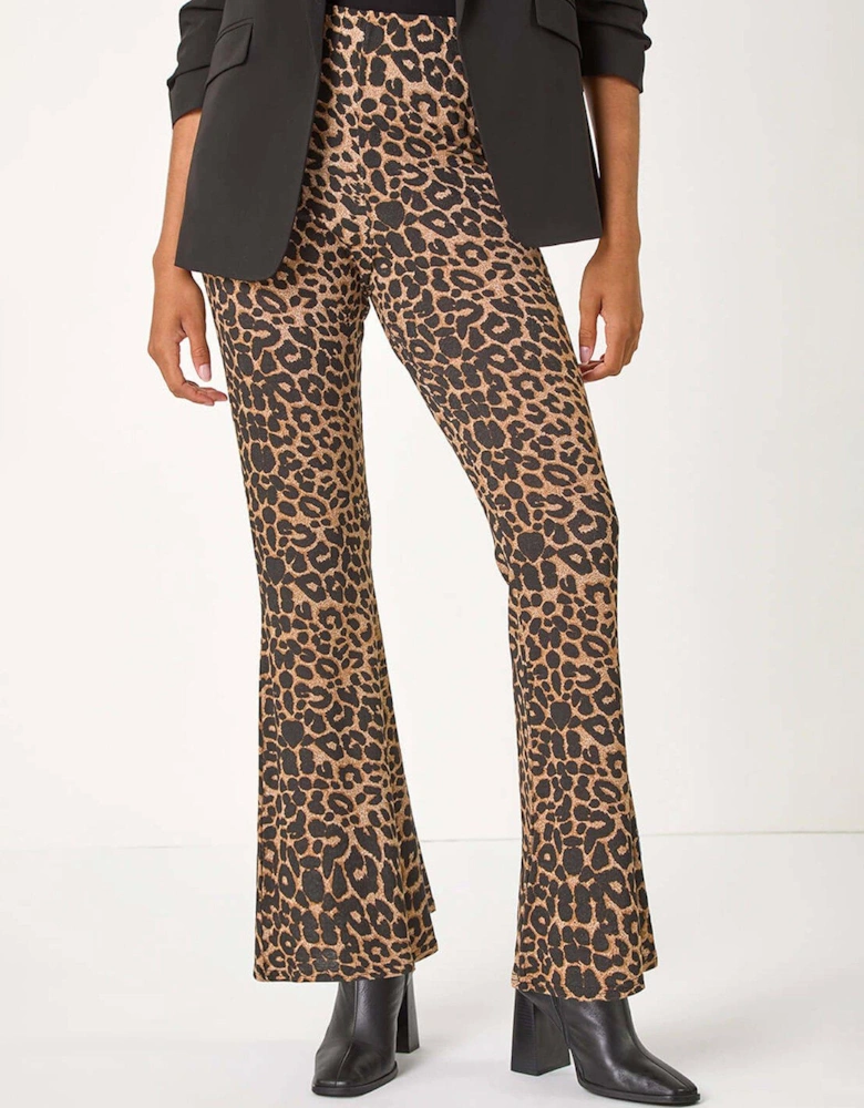 Animal Print Flare Stretch Trouser - Natural