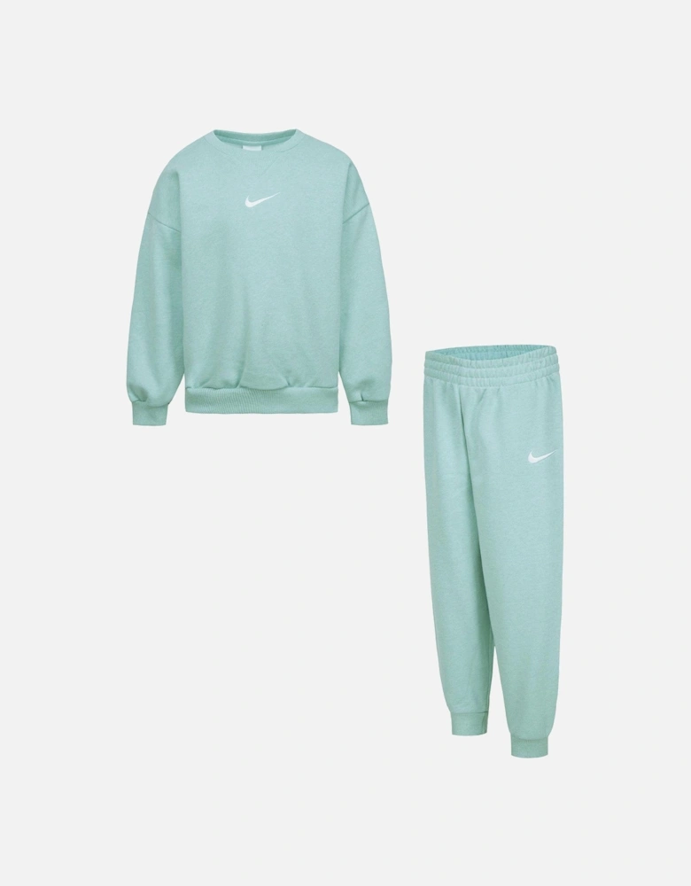 Kids Essential Fleece Crew Tracksuit - Green