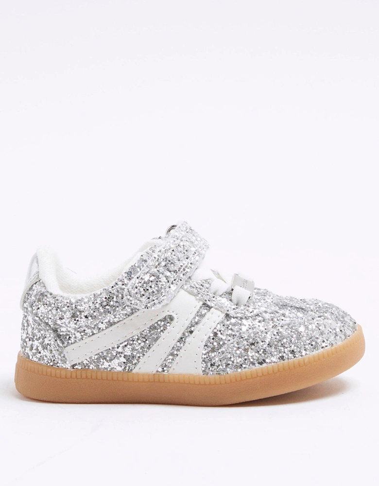 Girls Glitter Velcro Trainers - Silver