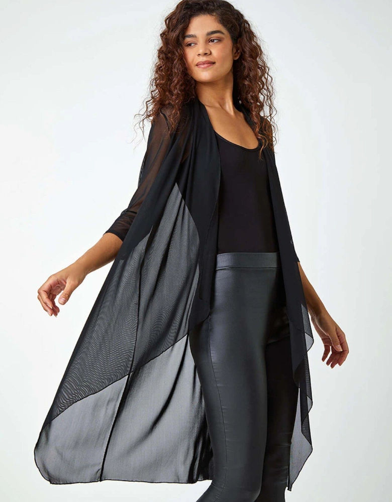 3/4 Sleeve Mesh Longline Kimono - Black