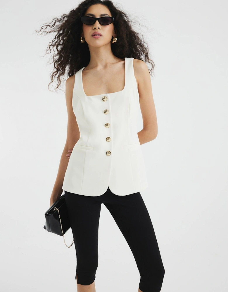 Square Neck Waistcoat - Cream