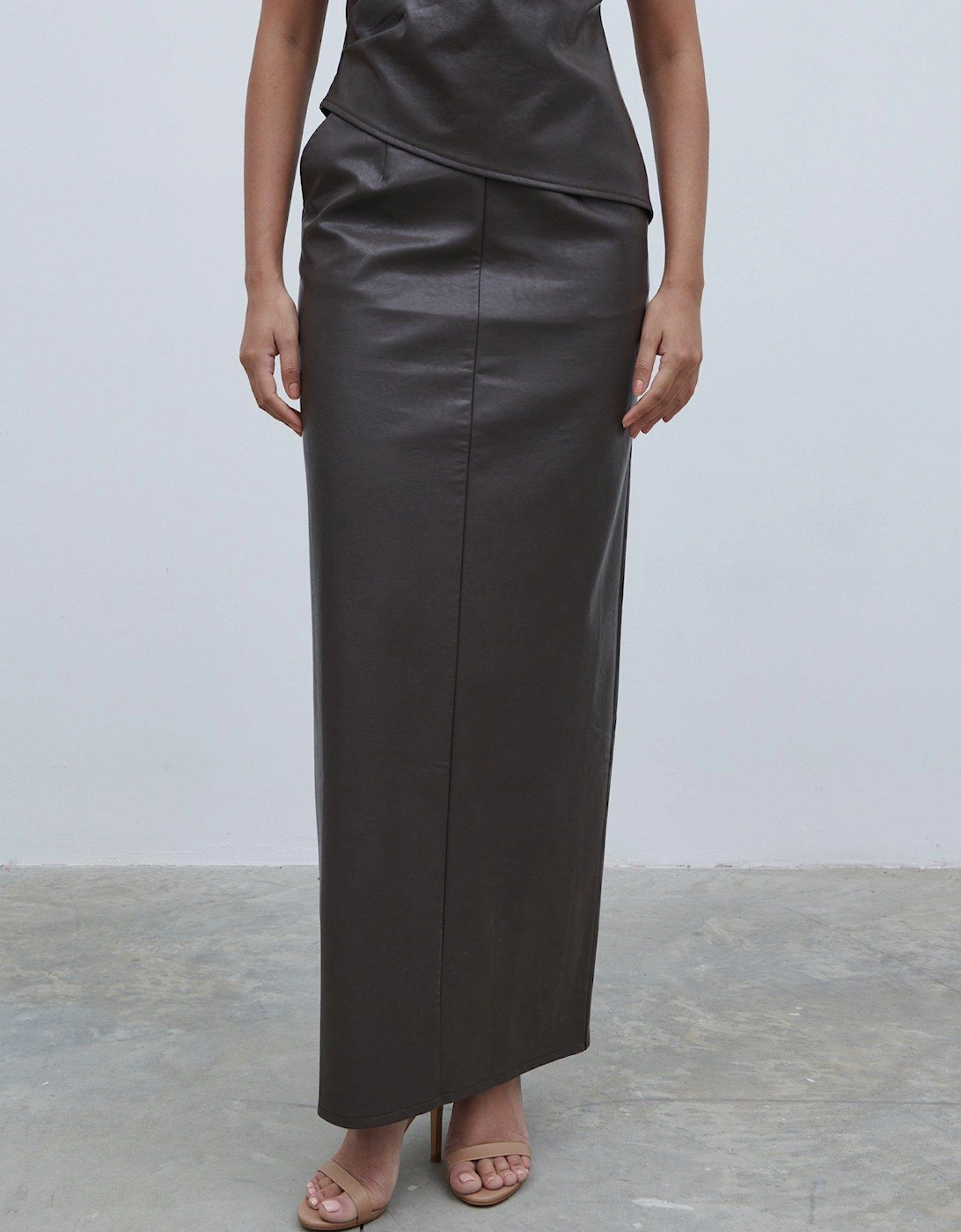 Faux Leather Maxi Skirt - Dark Brown, 5 of 4