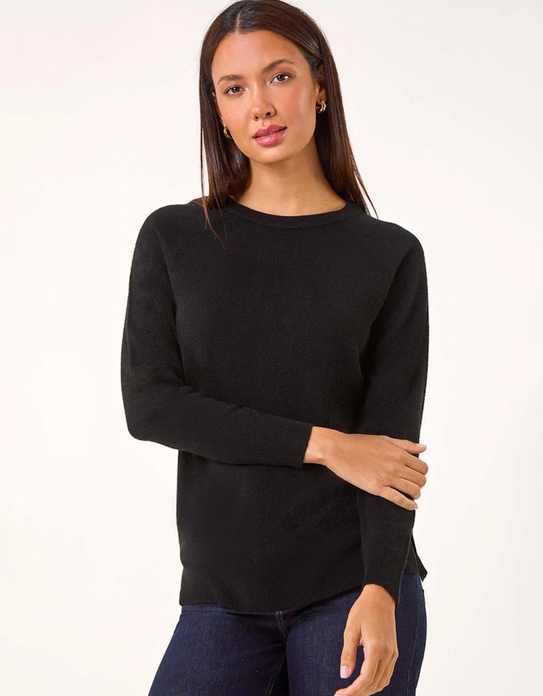 Plain Soft Crew Neck Jumper - Black