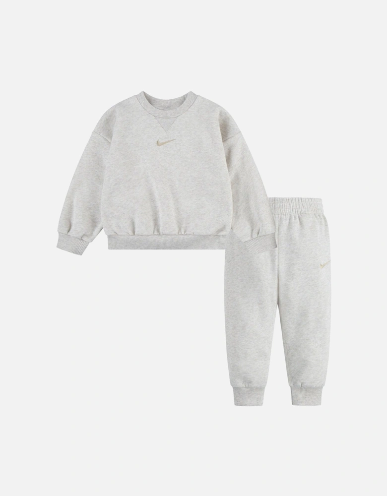 Kids Essential Fleece Crew Tracksuit - White