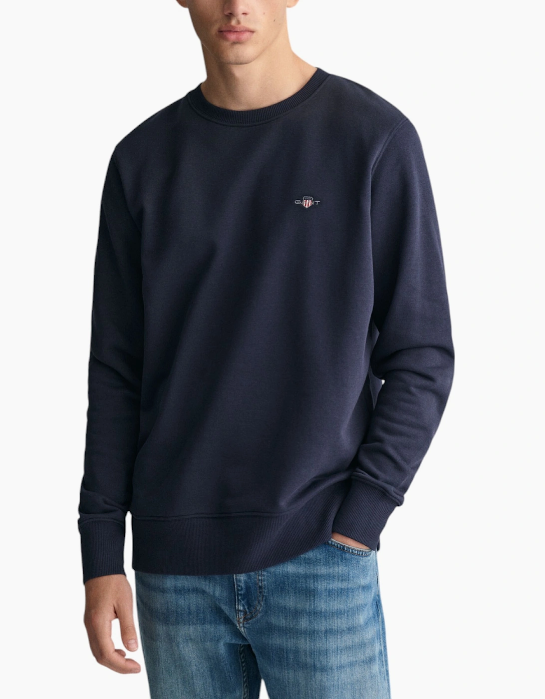 Gant Men's Navy Shield Crew Neck Sweatshirt Pullover French Terry Graphic Embroidered - Size: 44