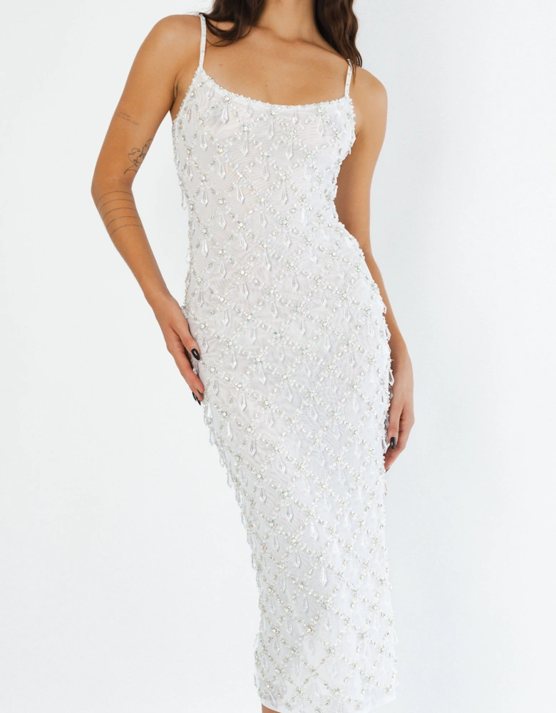 Calliope Luxury Crystal Maxi Party Dress White