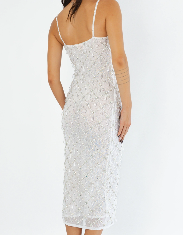 Calliope Luxury Crystal Maxi Party Dress White