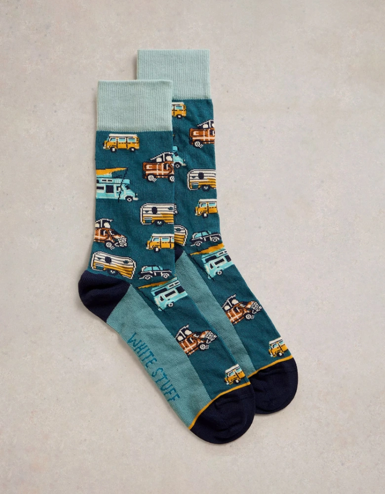 Men's Campervan Ankle Sock Teal Multi