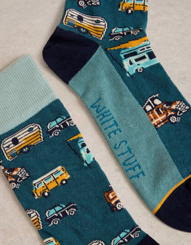 Men's Campervan Ankle Sock Teal Multi