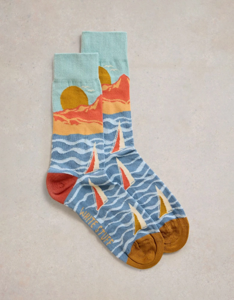 Men's Sailing Scenic Ankle Sock Blue Multi