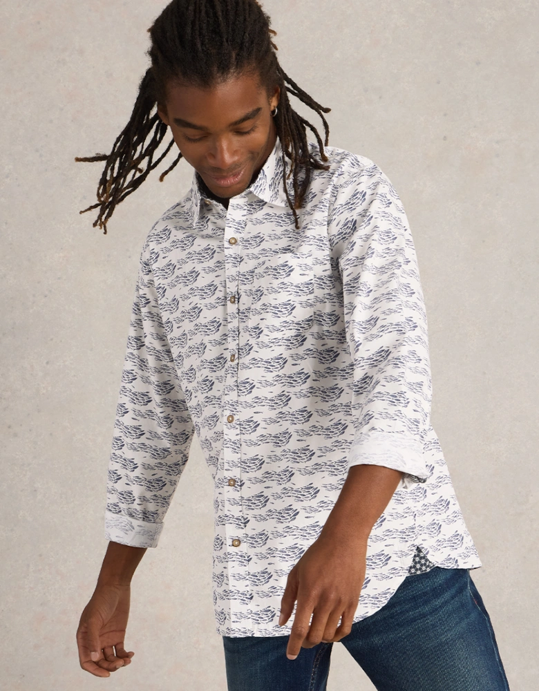 Men's Shaol Fish Printed Shirt White Print