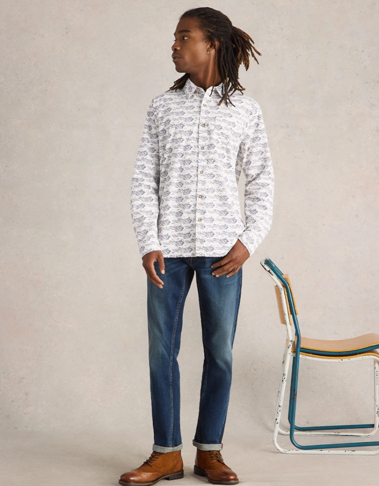 Men's Shaol Fish Printed Shirt White Print